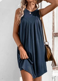 Navy Ruched H Shape Sleeveless Round Neck Dress -Modlily Shop 329511 P 1678960531160