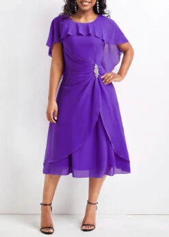 Purple Lightweigh A Line Short Sleeve Dress -Modlily Shop 329518 P 16792792508693