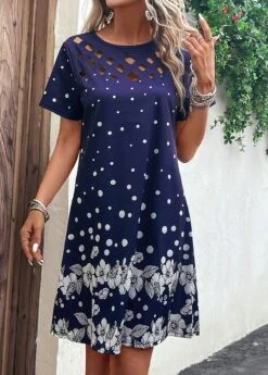 Navy Cut Out Floral Print H Shape Dress -Modlily Shop 329584 P 16818028910183