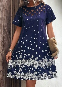 Navy Cut Out Floral Print H Shape Dress -Modlily Shop 329584 P 16818028910624