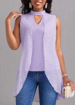 Light Purple Cut Out Sleeveless T Shirt