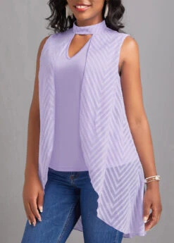 Light Purple Cut Out Sleeveless T Shirt 9 Light Purple Cut Out Sleeveless T Shirt -Modlily Shop 329652 P 16824236700842