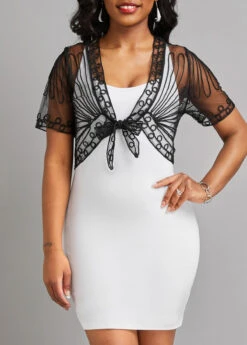 Black Mesh Short Sleeve V Neck Coat -Modlily Shop 329698 P 16820463630812