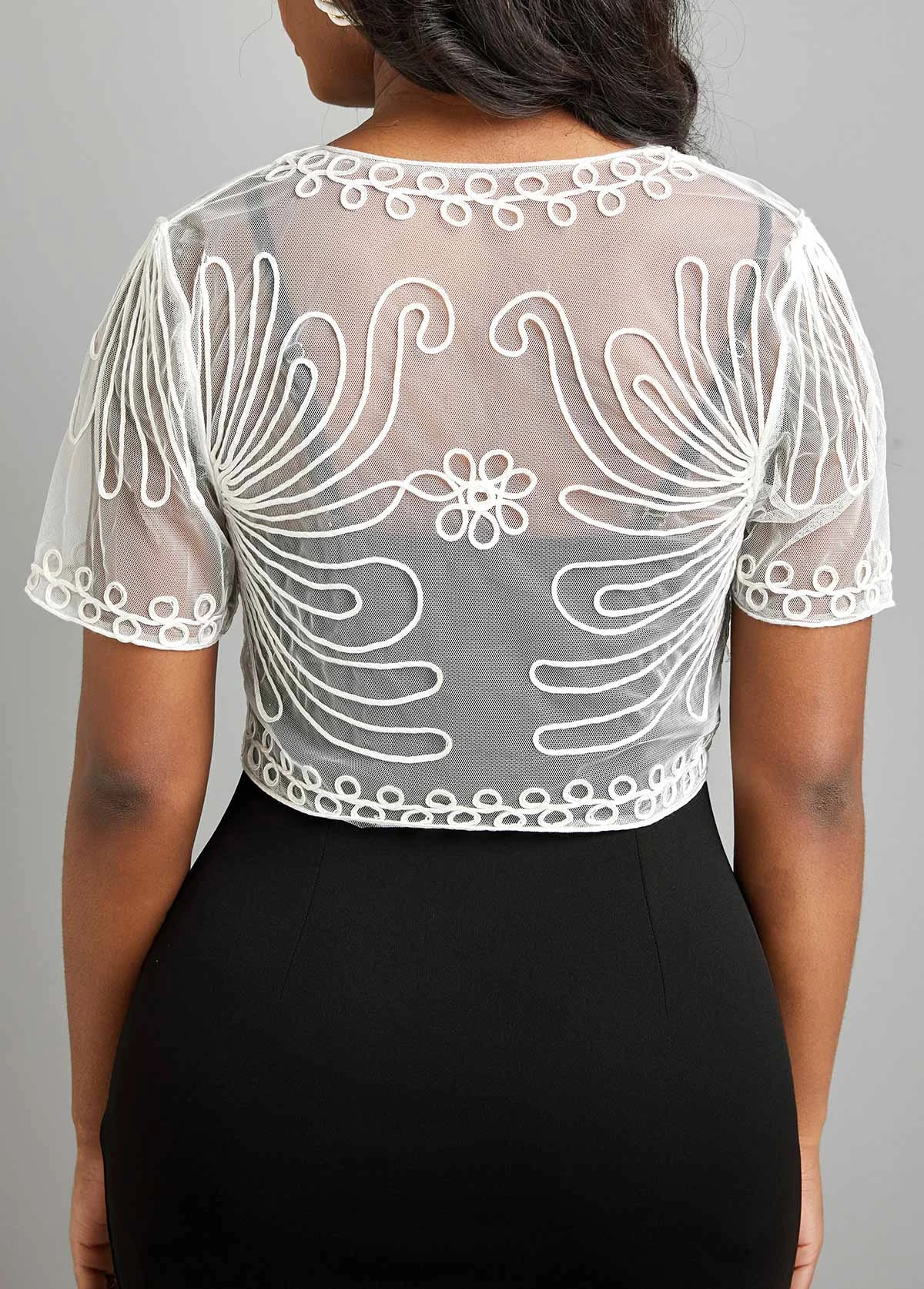 White Mesh Short Sleeve V Neck Coat 4 White Mesh Short Sleeve V Neck Coat - Image 2