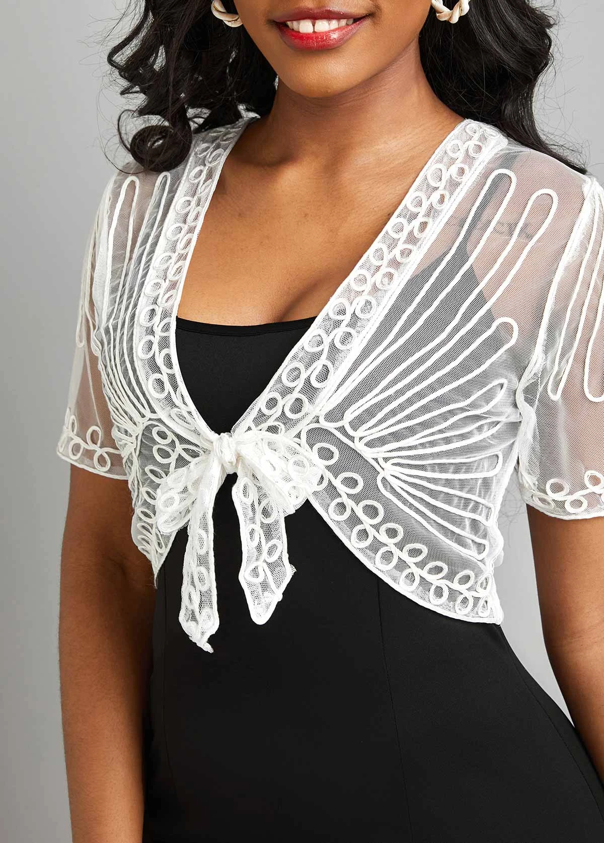 White Mesh Short Sleeve V Neck Coat 3 White Mesh Short Sleeve V Neck Coat