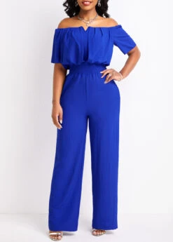 Royal Blue Smocked Long Short Sleeve Jumpsuit 8 Royal Blue Smocked Long Short Sleeve Jumpsuit -Modlily Shop 329709 P 16806042151632