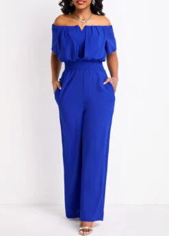 Royal Blue Smocked Long Short Sleeve Jumpsuit 9 Royal Blue Smocked Long Short Sleeve Jumpsuit -Modlily Shop 329709 P 16806042152893