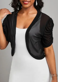 Black Ruched Short Sleeve Open Front Coat -Modlily Shop 329711 P 16808511639393