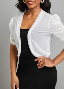 White Ruched Short Sleeve Open Front Coat -Modlily Shop 329715 P 16808512150103