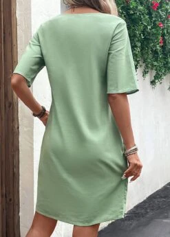 Green Pocket Half Sleeve Shift Dress -Modlily Shop 329735 P 16824777082541