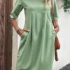 Green Pocket Half Sleeve Shift Dress -Modlily Shop 329735 P 16824777084345