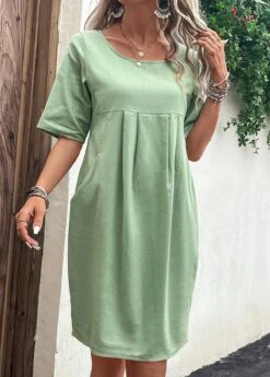 Green Pocket Half Sleeve Shift Dress -Modlily Shop 329735 P 16824777086693