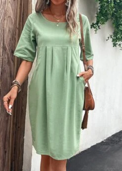 Green Pocket Half Sleeve Shift Dress -Modlily Shop 329735 P 16824777089154