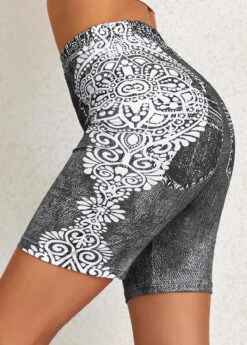 Dark Grey Tribal Print High Waisted Short Leggings -Modlily Shop 329747 P 16967560931802