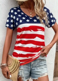 Multi Color Patchwork Flag Print T Shirt