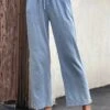 Light Blue Pocket Drawastring High Waisted Pants -Modlily Shop 329823 P 16818070483250