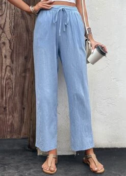 Light Blue Pocket Drawastring High Waisted Pants -Modlily Shop 329823 P 16818070484365
