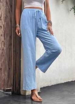 Light Blue Pocket Drawastring High Waisted Pants -Modlily Shop 329823 P 16818070485863