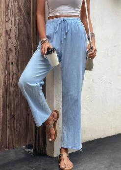 Light Blue Pocket Drawastring High Waisted Pants -Modlily Shop 329823 P 16818070488764