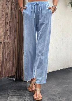 Light Blue Pocket Drawastring High Waisted Pants -Modlily Shop 329823 P 16818070489552