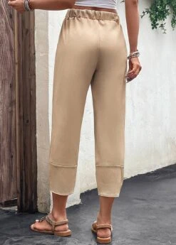 Light Camel Pocket Elastic Waist High Waisted Pants -Modlily Shop 329825 P 16824776759281