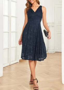 Navy Lace Sleeveless V Neck Dress -Modlily Shop 329828 P 16822137309353