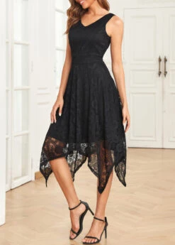 Black Lace Sleeveless V Neck Dress -Modlily Shop 329830 P 16822138062574