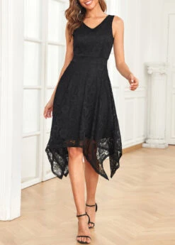 Black Lace Sleeveless V Neck Dress -Modlily Shop 329830 P 16822138068255