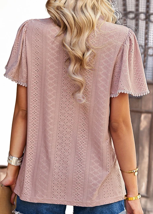 Dusty Pink Lace Patchwork Short Sleeve T Shirt 4 Dusty Pink Lace Patchwork Short Sleeve T Shirt - Image 2