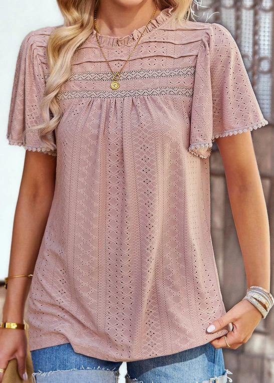 Dusty Pink Lace Patchwork Short Sleeve T Shirt 3 Dusty Pink Lace Patchwork Short Sleeve T Shirt