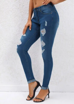 Navy Pocket Jogger Button Fly Mid Waisted Jeans -Modlily Shop 329998 P 16817132311094