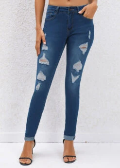 Navy Pocket Jogger Button Fly Mid Waisted Jeans -Modlily Shop 329998 P 16817132314173