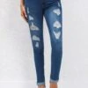 Navy Pocket Jogger Button Fly Mid Waisted Jeans -Modlily Shop 329998 P 16817132316050