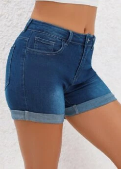 Navy Pocket Regular Button Fly Mid Waisted Shorts -Modlily Shop 329999 P 16817133171562