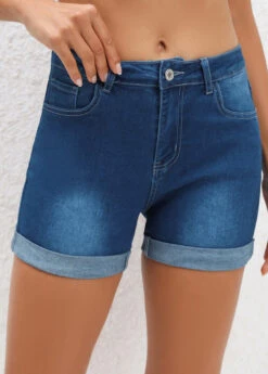 Navy Pocket Regular Button Fly Mid Waisted Shorts -Modlily Shop 329999 P 16817133177364