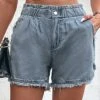 Blue Pocket Button Fly High Waisted Denim Shorts -Modlily Shop 330003 P 16824776101170