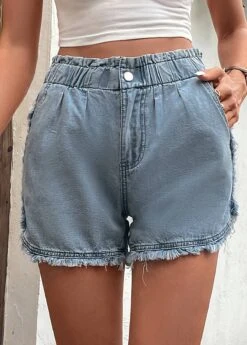 Blue Pocket Button Fly High Waisted Denim Shorts -Modlily Shop 330003 P 16824776105872