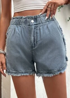 Blue Pocket Button Fly High Waisted Denim Shorts -Modlily Shop 330003 P 16824776107943
