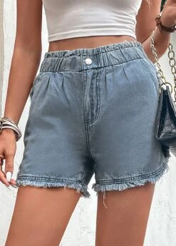 Blue Pocket Button Fly High Waisted Denim Shorts -Modlily Shop 330003 P 16824776108104