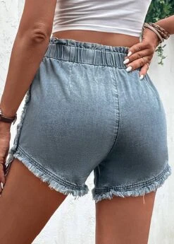 Blue Pocket Button Fly High Waisted Denim Shorts -Modlily Shop 330003 P 16824776109911