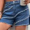 Pocket Patchwork Regular Button Fly Denim Shorts -Modlily Shop 330004 P 16818069990114