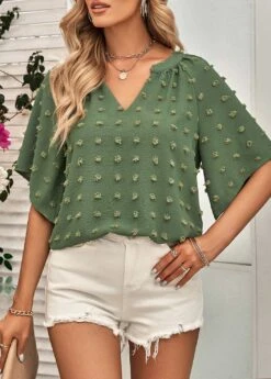 Green Split Half Sleeve T Shirt -Modlily Shop 330009 P 1679641916509