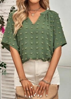 Green Split Half Sleeve T Shirt -Modlily Shop 330009 P 1679641917286