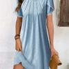 Petal Sleeve Dusty Blue Patchwork Dress