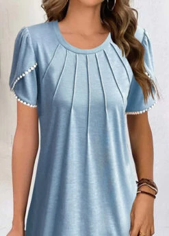 Petal Sleeve Dusty Blue Patchwork Dress -Modlily Shop 330066 P 1679562711649