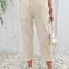 Beige Pocket Elastic Waist High Waisted Pants -Modlily Shop 330086 P 16839802552190