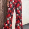 Red Lightweight Leaf Print Elastic Waist Pants -Modlily Shop 330088 P 16818067619540