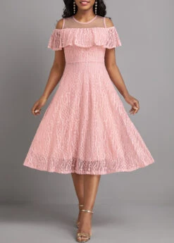 Pink Cut Out Short Sleeve Round Neck Dress -Modlily Shop 330216 P 16812113541654