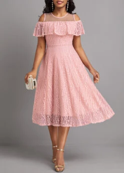 Pink Cut Out Short Sleeve Round Neck Dress -Modlily Shop 330216 P 16812113542202