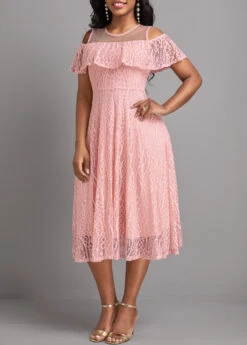 Pink Cut Out Short Sleeve Round Neck Dress -Modlily Shop 330216 P 16812113546793